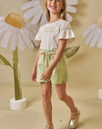 Conjunto de Blusa em Meia Malha e Shorts em Tecido Listrado 88151 Infanti Infantil Menina