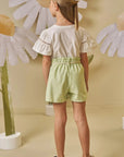 Conjunto de Blusa em Meia Malha e Shorts em Tecido Listrado 88151 Infanti Infantil Menina