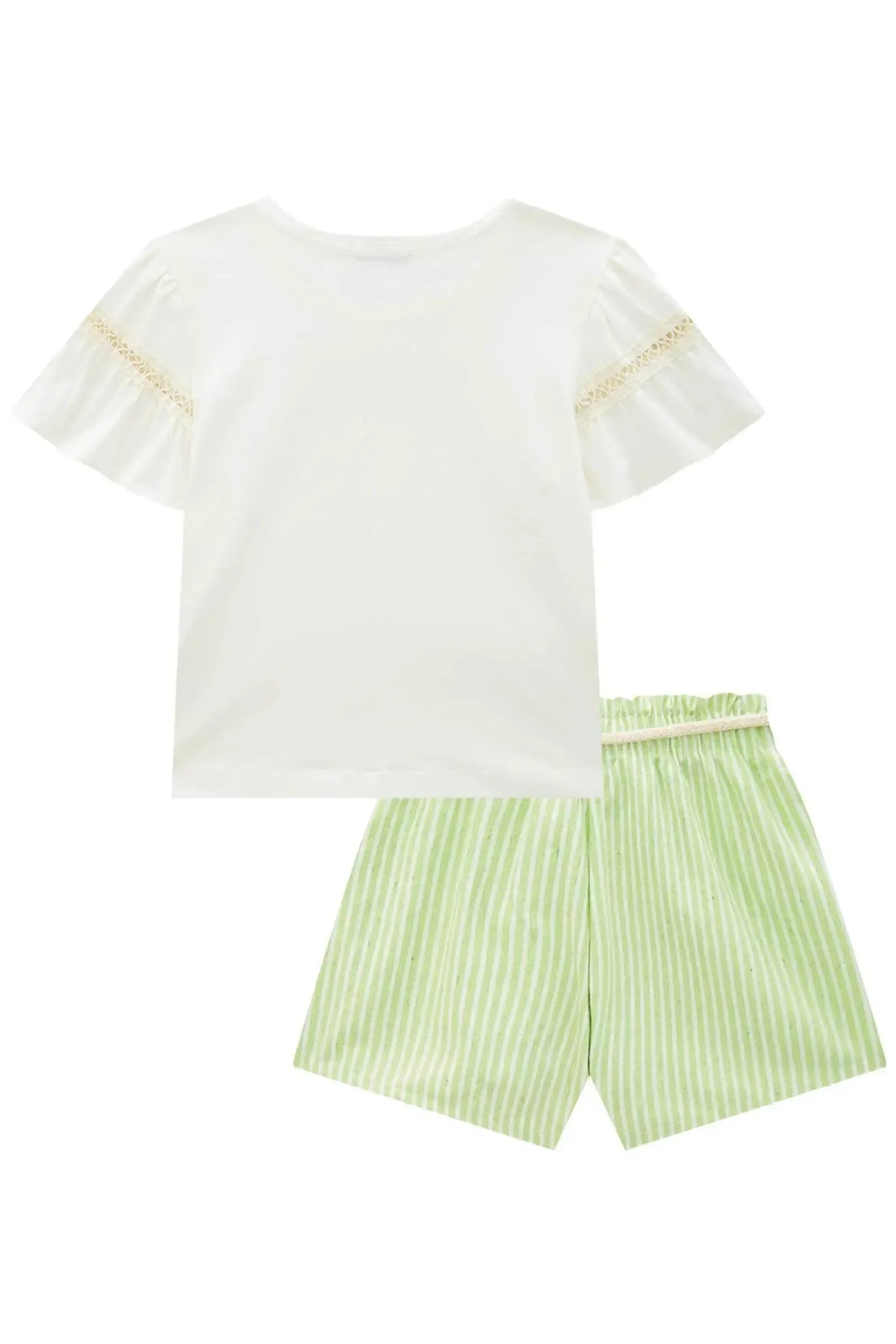 Conjunto de Blusa em Meia Malha e Shorts em Tecido Listrado 88151 Infanti Infantil Menina