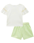 Conjunto de Blusa em Meia Malha e Shorts em Tecido Listrado 88151 Infanti Infantil Menina