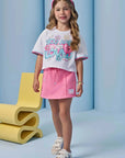Conjunto de Blusa em Meia Malha e Shorts Saia em Moletom Botonê sem Pelúcia 95685 Infanti Infantil Menina