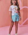 Conjunto de Blusa em Meia Malha e Tela Fashion com Shorts em Nylon Soft 99304 Infanti Infantil Menina