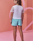 Conjunto de Blusa em Meia Malha e Tela Fashion com Shorts em Nylon Soft 99304 Infanti Infantil Menina