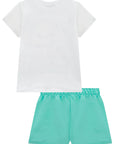 Conjunto de Blusa em Meia Malha e Tela Fashion com Shorts em Nylon Soft 99304 Infanti Infantil Menina