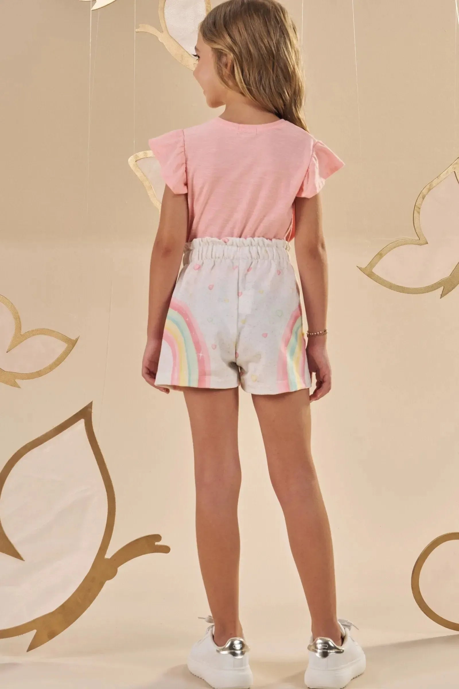 Conjunto de Blusa em Meia Malha Flamê e Shorts em Molecotton 87762 Infanti Infantil Menina