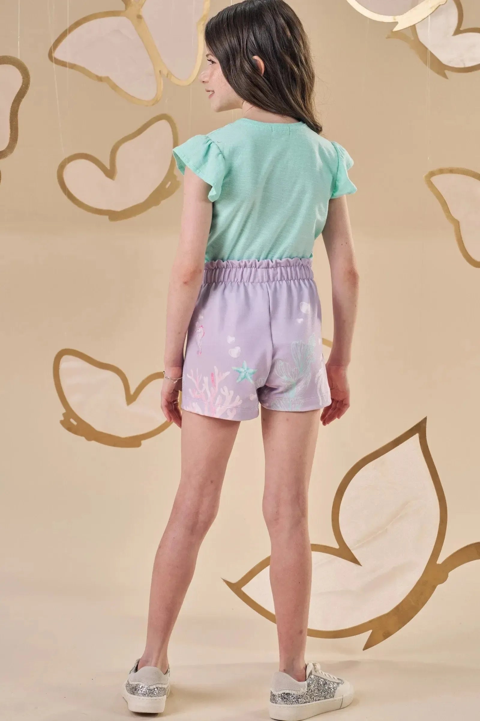 Conjunto de Blusa em Meia Malha Flamê e Shorts em Molecotton 88837 Infanti Infantil Menina
