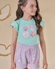 Conjunto de Blusa em Meia Malha Flamê e Shorts em Molecotton 88837 Infanti Infantil Menina