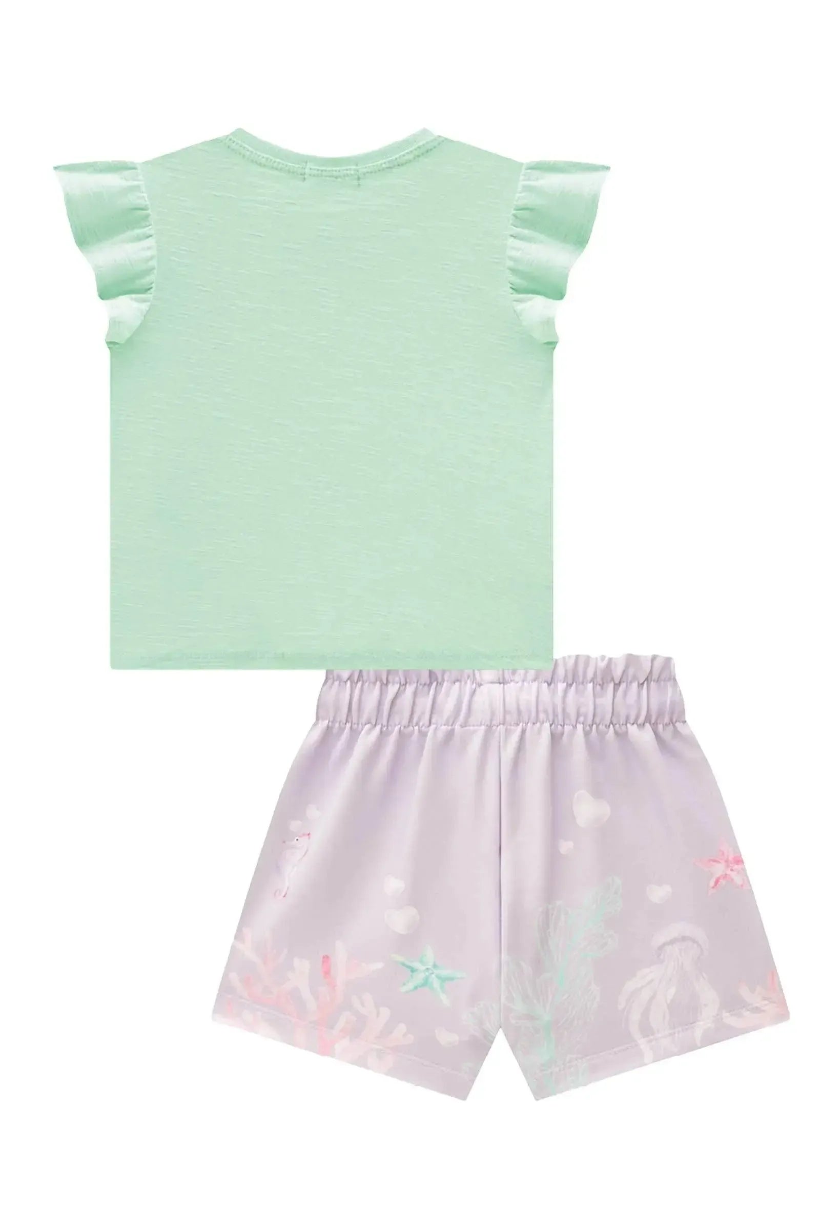 Conjunto de Blusa em Meia Malha Flamê e Shorts em Molecotton 88837 Infanti Infantil Menina