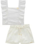 Conjunto de Blusa em Tricoline Bordada e Shorts em Sarja com Elastano 98677 Infanti Infantil Menina