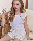 Conjunto de Blusa em Tricoline Bordada e Shorts em Sarja com Elastano 98677 Infanti Infantil Menina