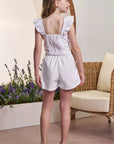 Conjunto de Blusa em Tricoline Bordada e Shorts em Sarja com Elastano 98677 Infanti Infantil Menina