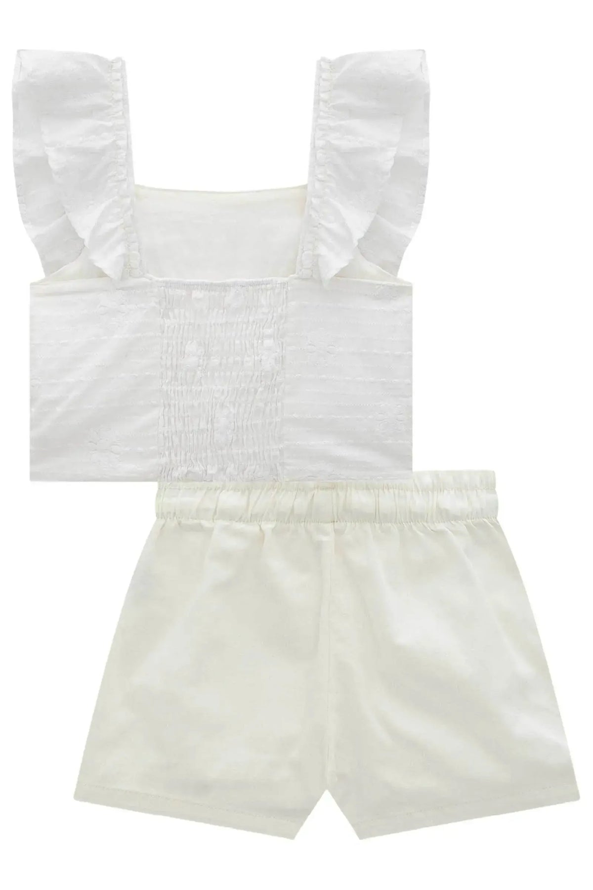 Conjunto de Blusa em Tricoline Bordada e Shorts em Sarja com Elastano 98677 Infanti Infantil Menina