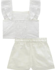 Conjunto de Blusa em Tricoline Bordada e Shorts em Sarja com Elastano 98677 Infanti Infantil Menina