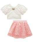 Conjunto de Blusa em Tricoline e Saia em Tule Bordado Flower. Com Shorts Embutido 99080 Infanti Infantil Menina