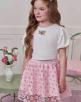 Conjunto de Blusa em Tricoline e Saia em Tule Bordado Flower. Com Shorts Embutido 99080 Infanti Infantil Menina