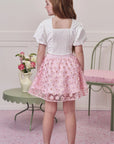 Conjunto de Blusa em Tricoline e Saia em Tule Bordado Flower. Com Shorts Embutido 99080 Infanti Infantil Menina