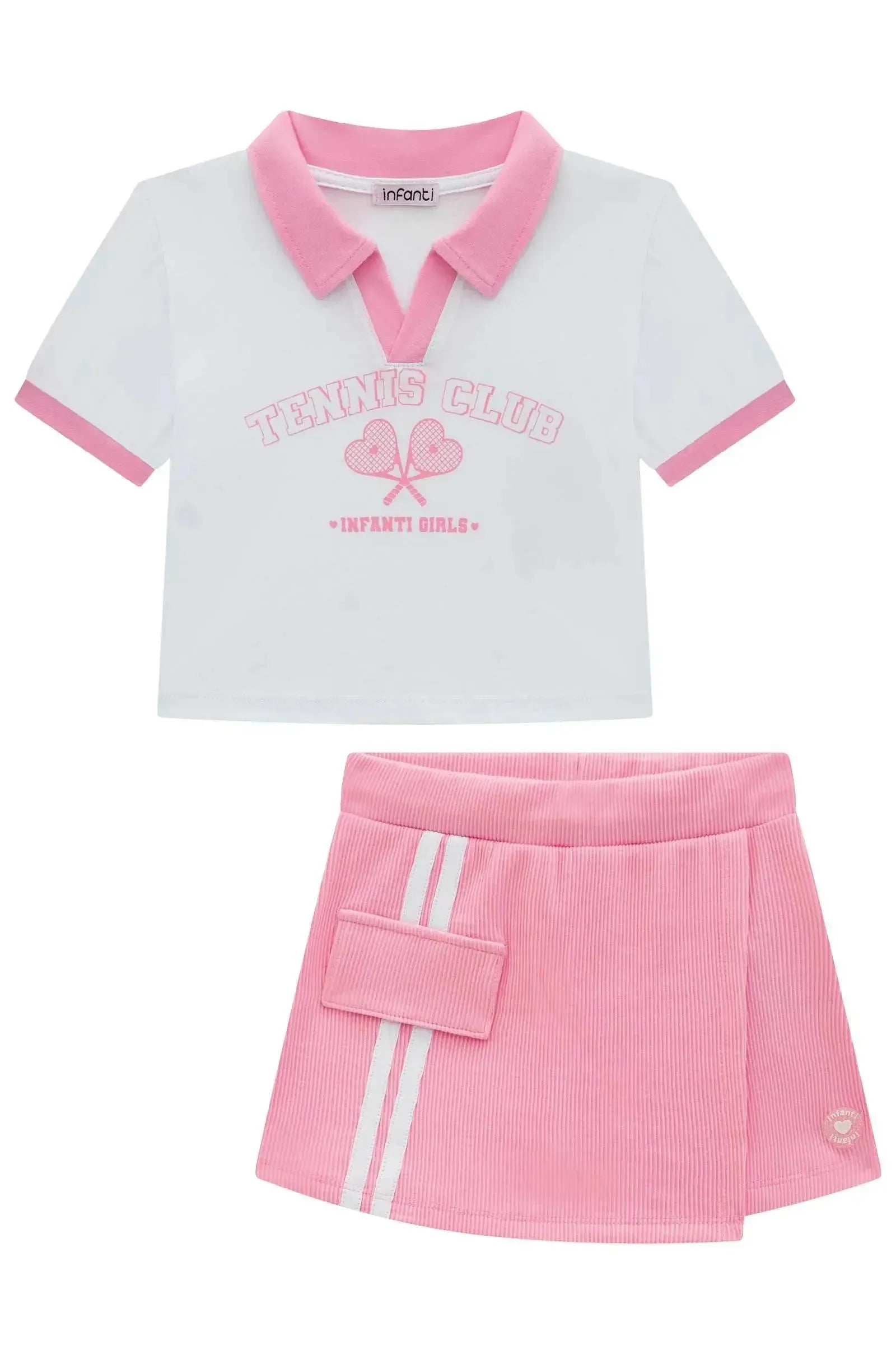 Conjunto de Blusa Polo em Meia Malha e Short Saia em Soft Line 94918 Infanti Infantil Menina