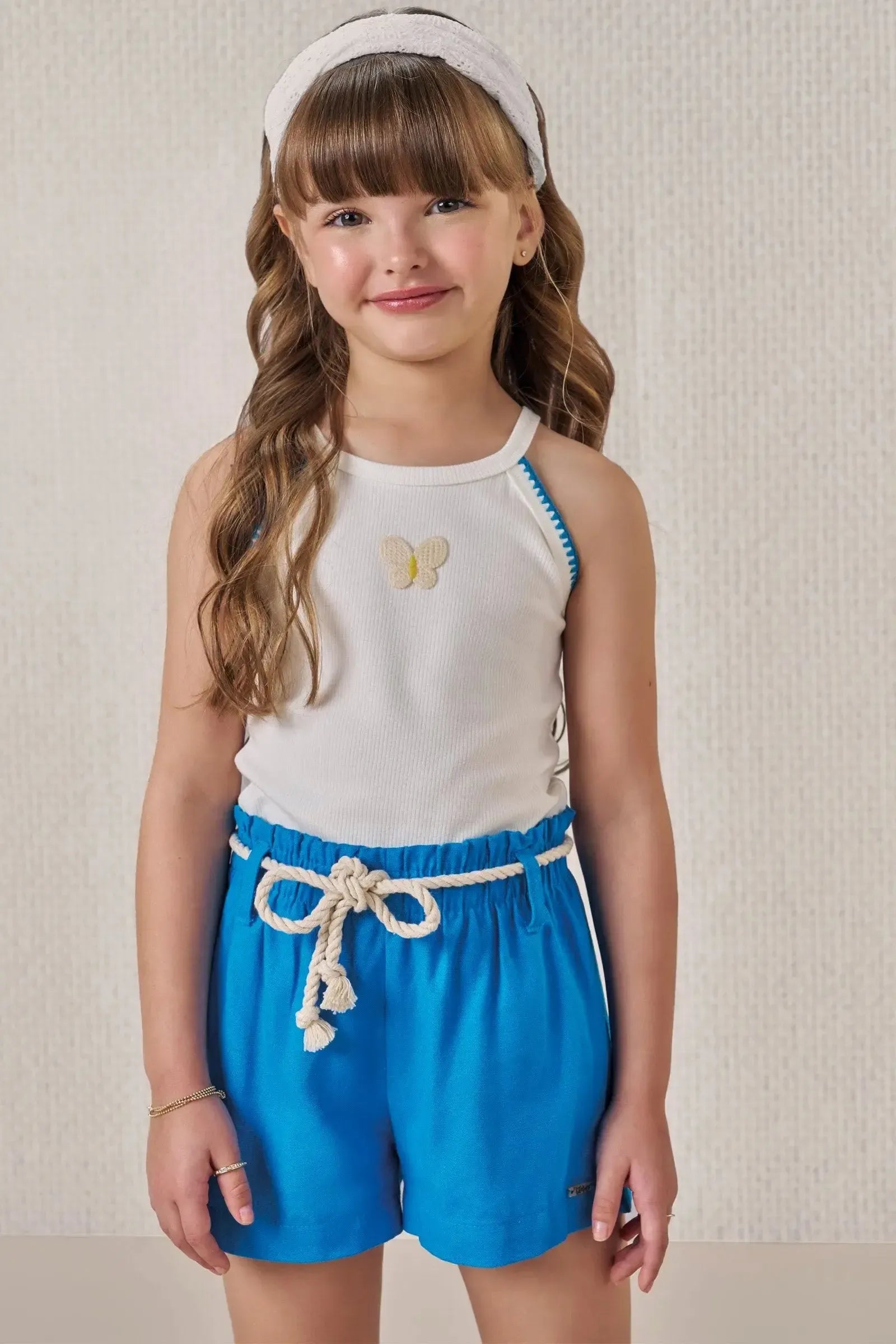 Conjunto de Blusa Regata em Canelado Liz com Shorts em Blend de Viscose 86526 Infanti Infantil Menina