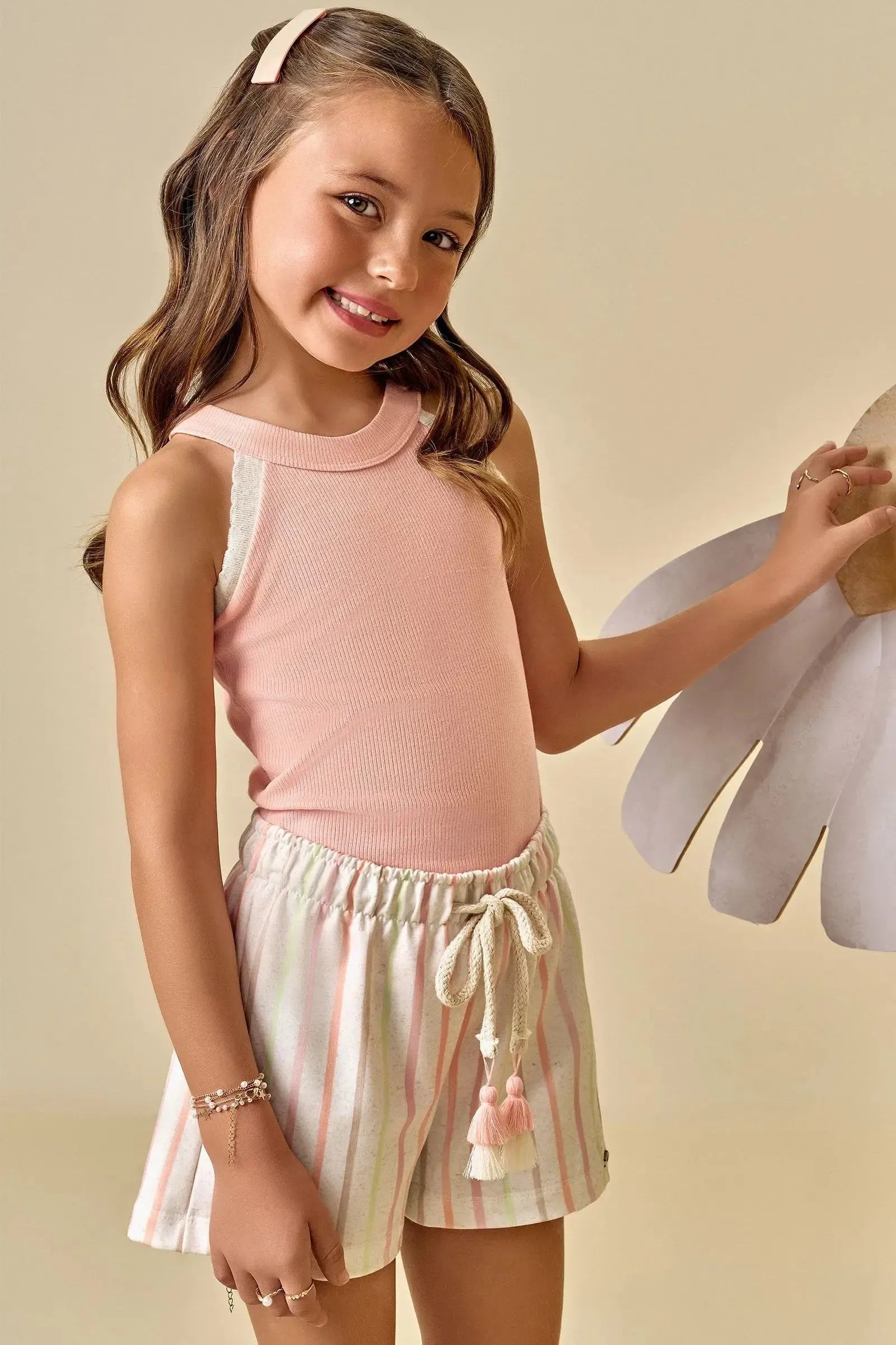 Conjunto de Blusa Regata em Canelado Liz e Shorts em Molecotton 88162 Infanti Infantil Menina