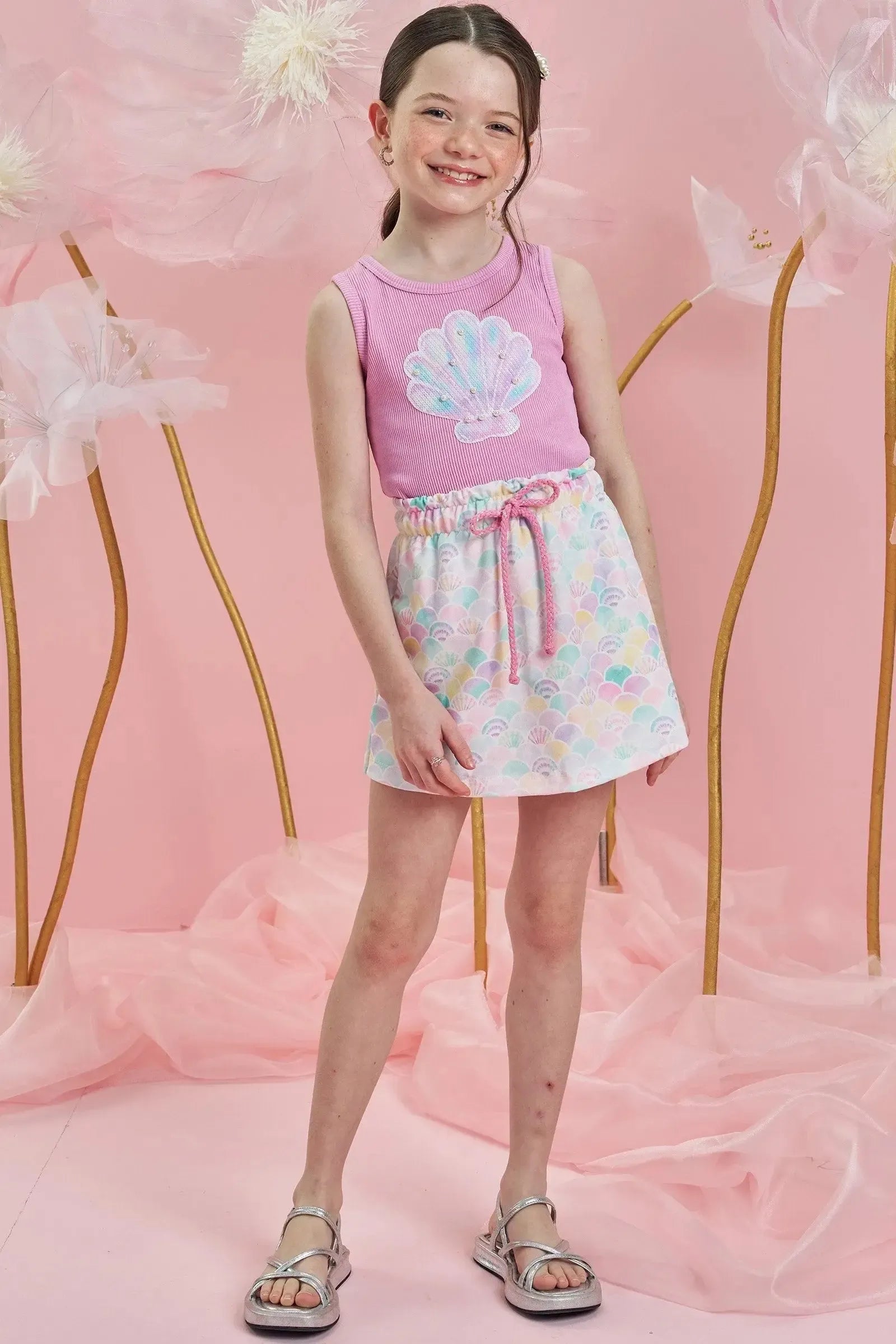 Conjunto de Blusa Regata em Soft Line e Short Saia em Molecotton 84312 Infanti Infantil Menina