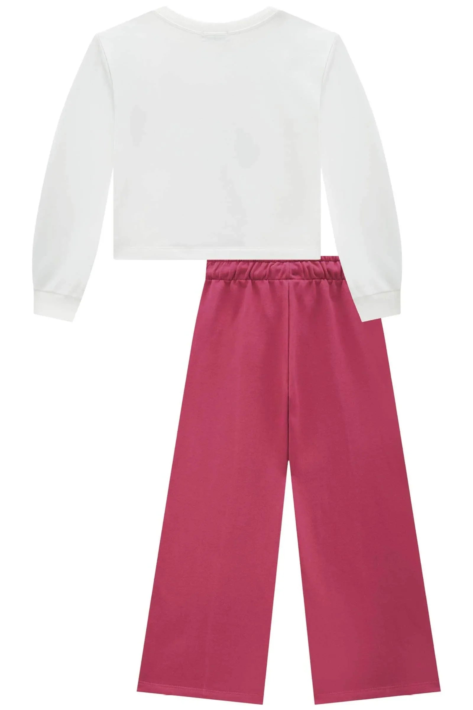 Conjunto de Blusão Boxy em Molecotton e Calça Wide Leg em Moletom sem Pelúcia 92138 Infanti Infantil Menina