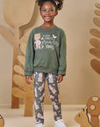 Conjunto de Blusão Boxy em Moletom Diferenciado com Pelúcia com Calça Legging em Termoskin 90492 Infanti Infantil Menina