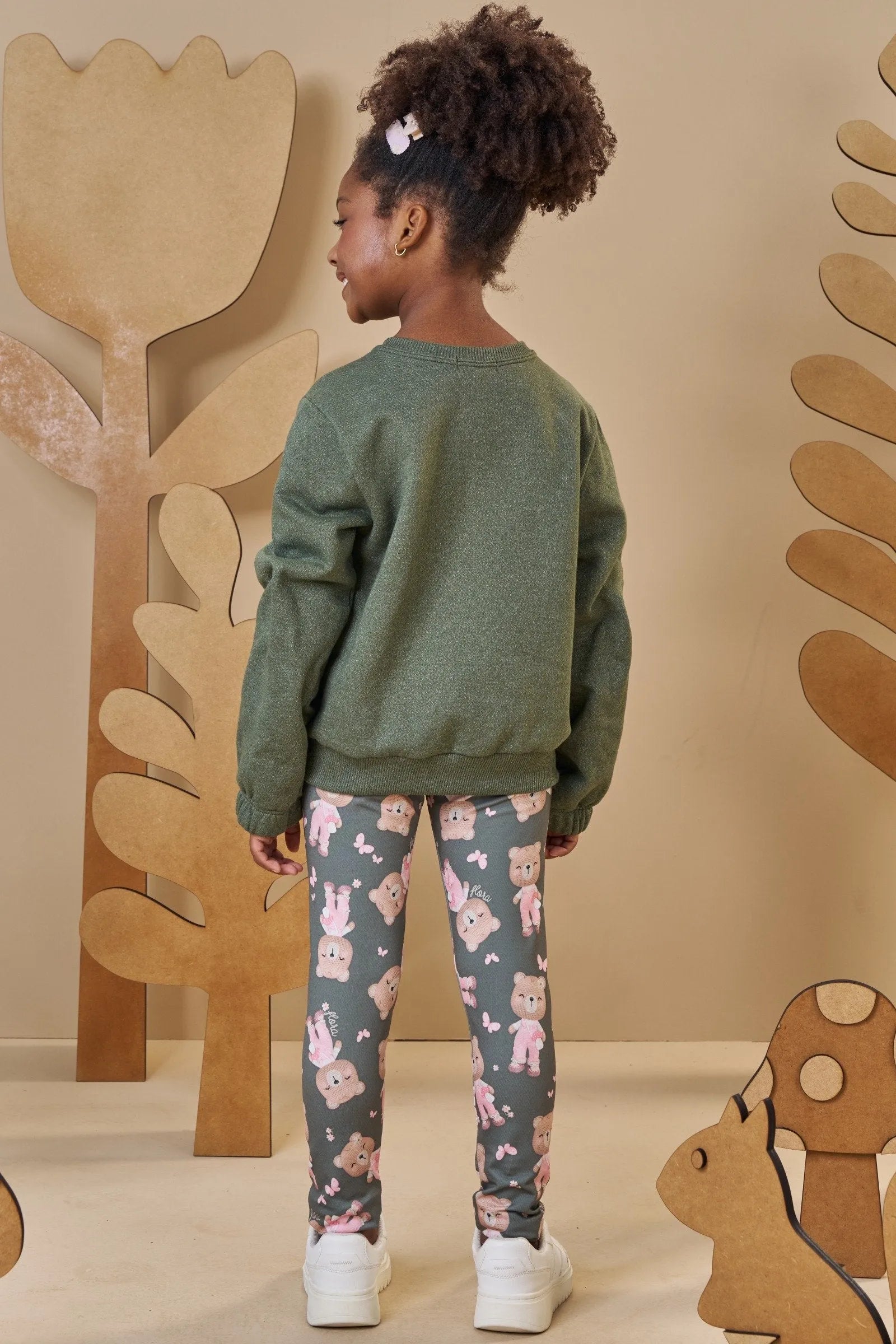 Conjunto de Blusão Boxy em Moletom Diferenciado com Pelúcia com Calça Legging em Termoskin 90492 Infanti Infantil Menina