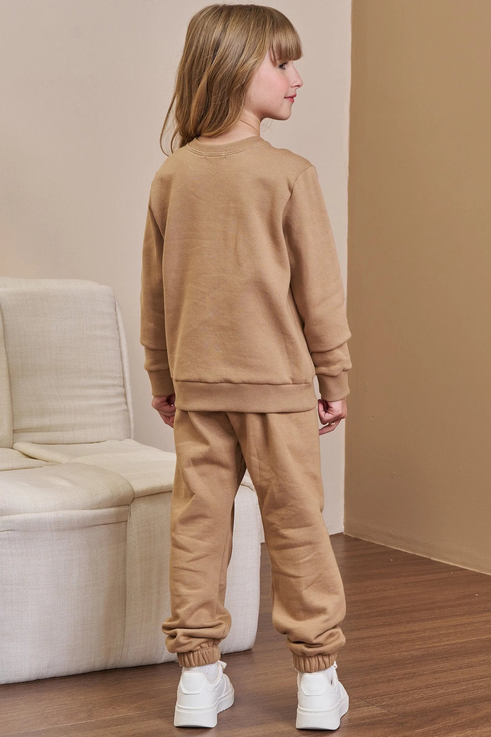 Conjunto de Blusão e Calça Jogger em Moletom com Pelúcia 91944 Infanti Infantil Menina