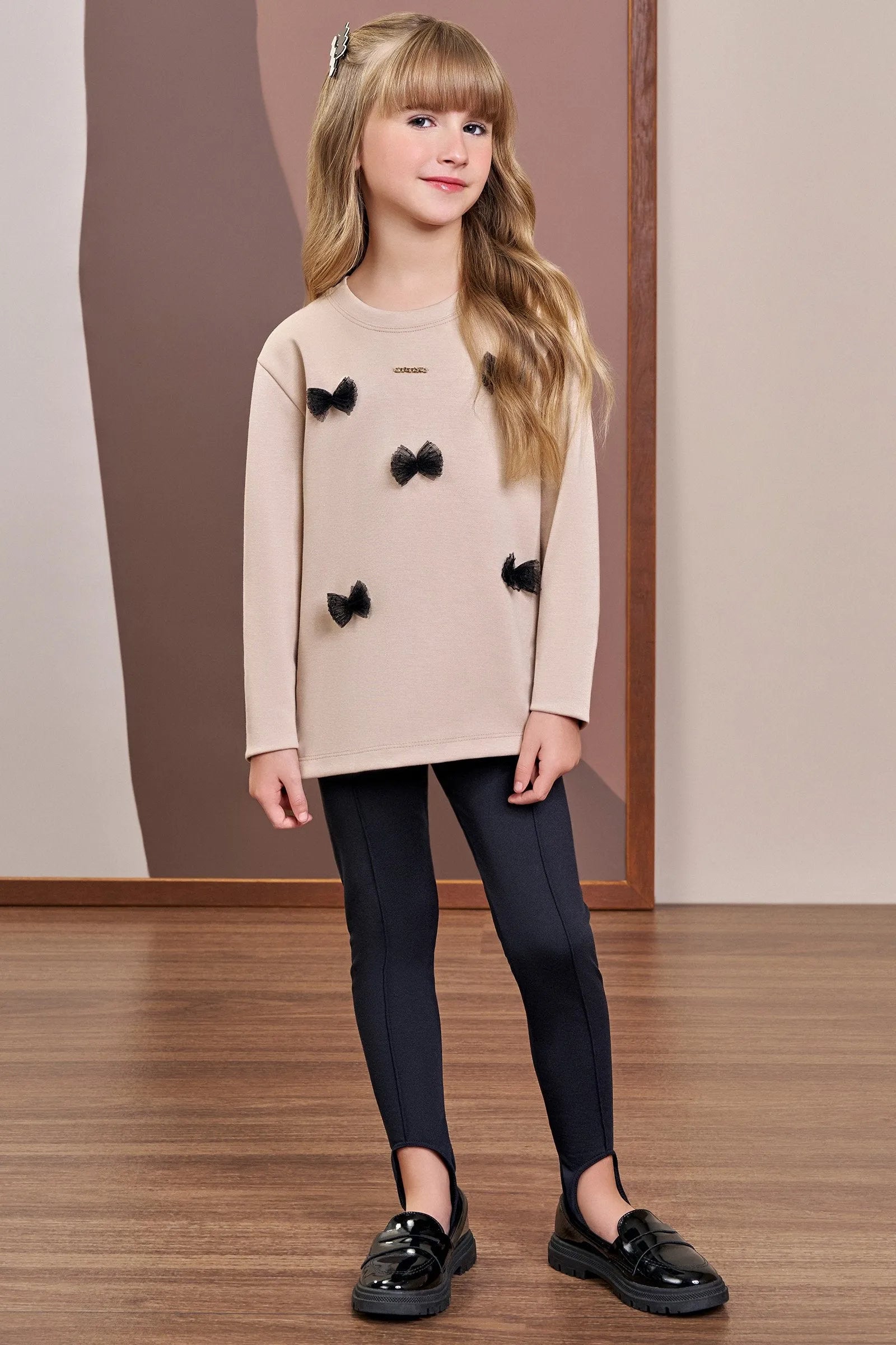 Conjunto de Blusão em Malha Tecnonew e Calça Legging Fusô em Termoskin Peluciado 91939 Infanti Infantil Menina