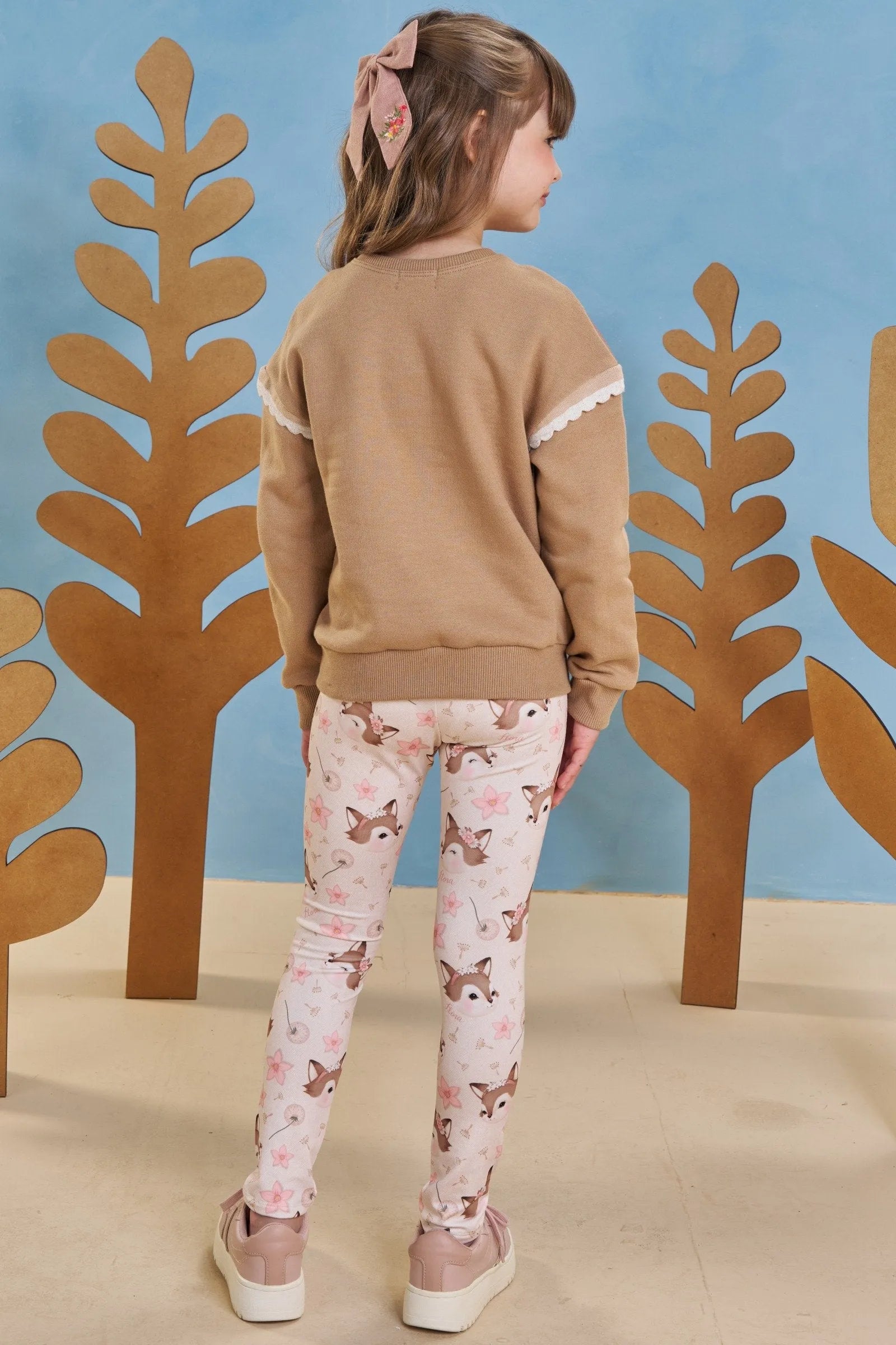 Conjunto de Blusão em Moletom com Pelúcia e Calça Legging em Termoskin Peluciado 89181 Infanti Infantil Menina