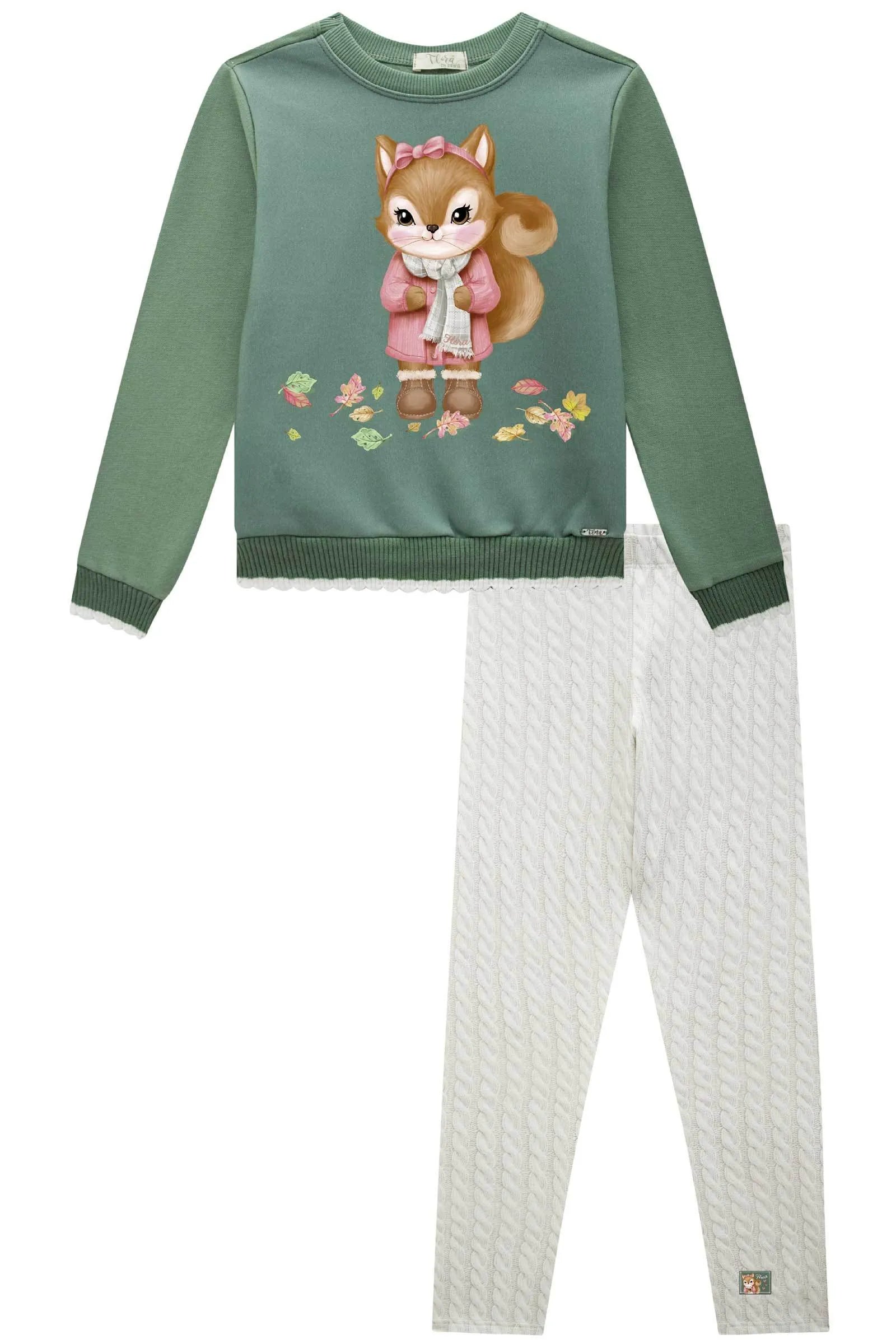 Conjunto de Blusão em Moletom com Pelúcia e Calça Legging em Termoskin Peluciado 89420 Infanti Infantil Menina