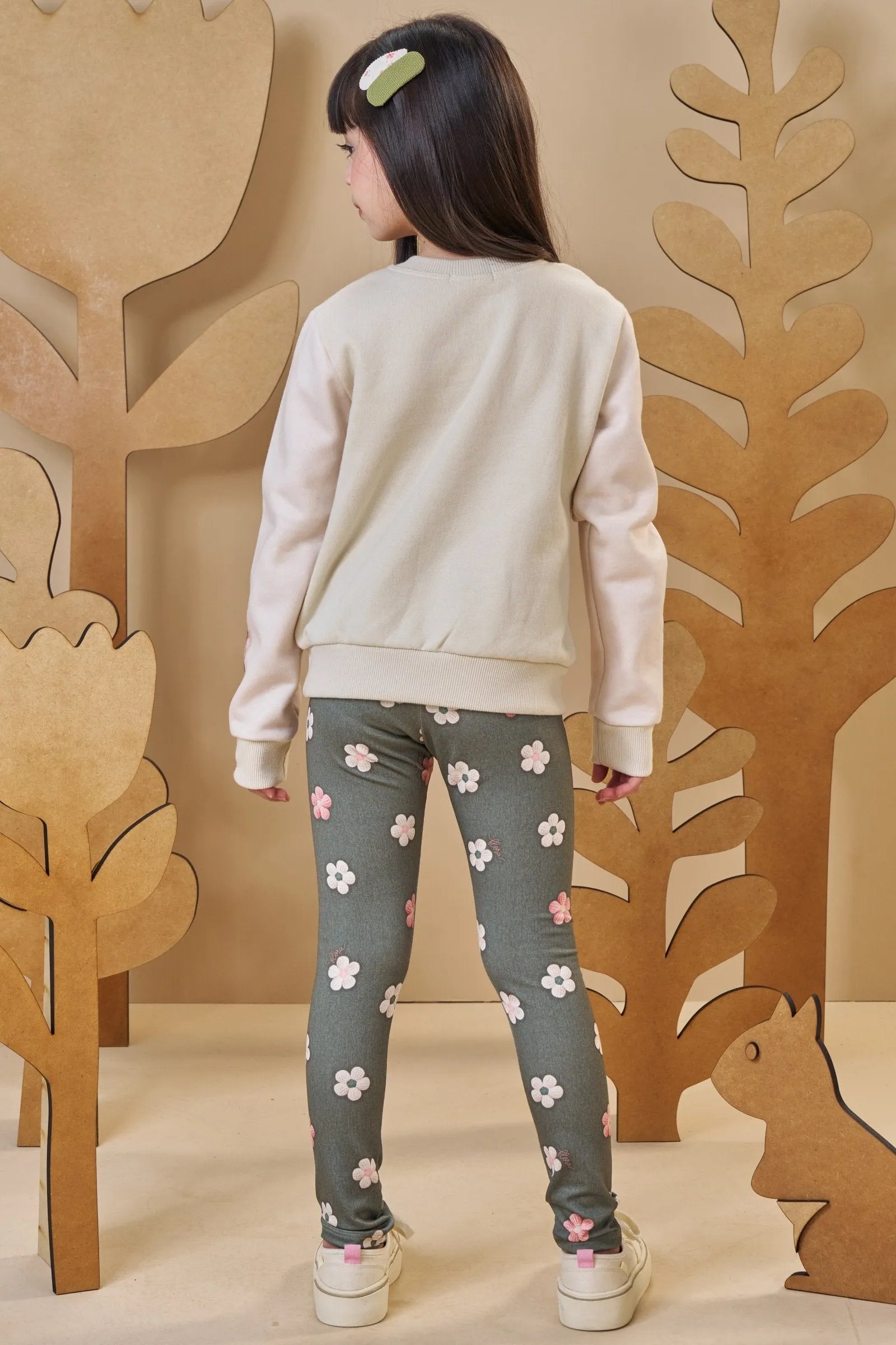 Conjunto de Blusão em Moletom com Pelúcia e Calça Legging em Termoskin Peluciado 89623 Infanti Infantil Menina