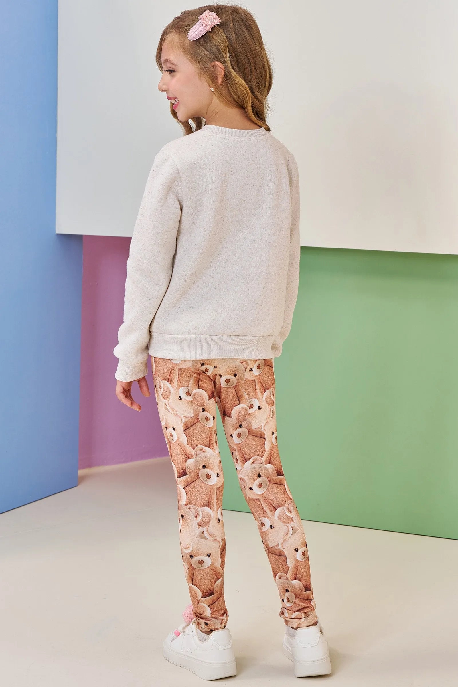 Conjunto de Blusão em Moletom com Pelúcia e Calça Legging em Termoskin Peluciado 92134 Infanti Infantil Menina