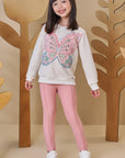 Conjunto de Blusão em Moletom Linho sem Pelúcia com Calça Legging em Molecotton 89622 Infanti Infantil Menina