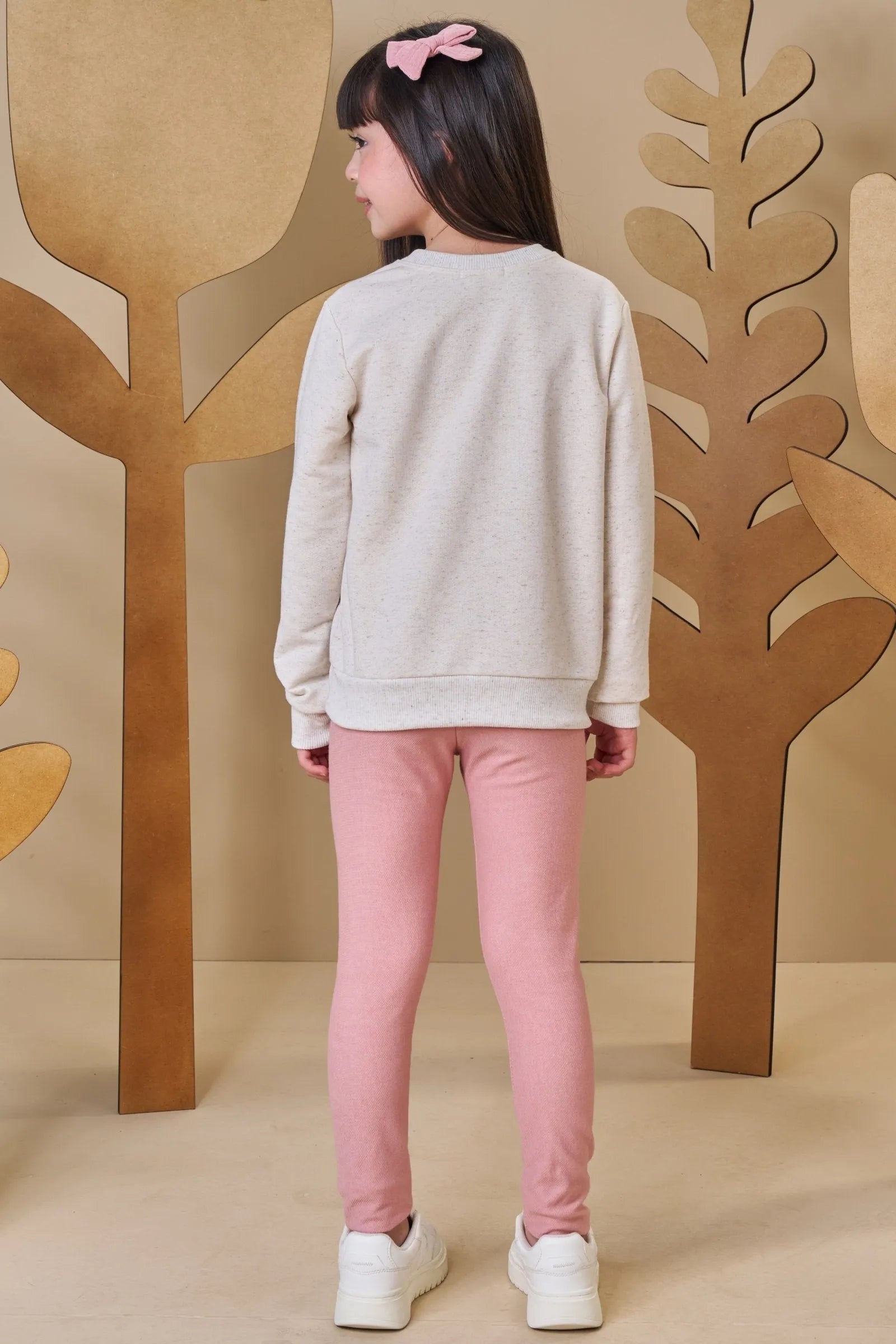 Conjunto de Blusão em Moletom Linho sem Pelúcia com Calça Legging em Molecotton 89622 Infanti Infantil Menina
