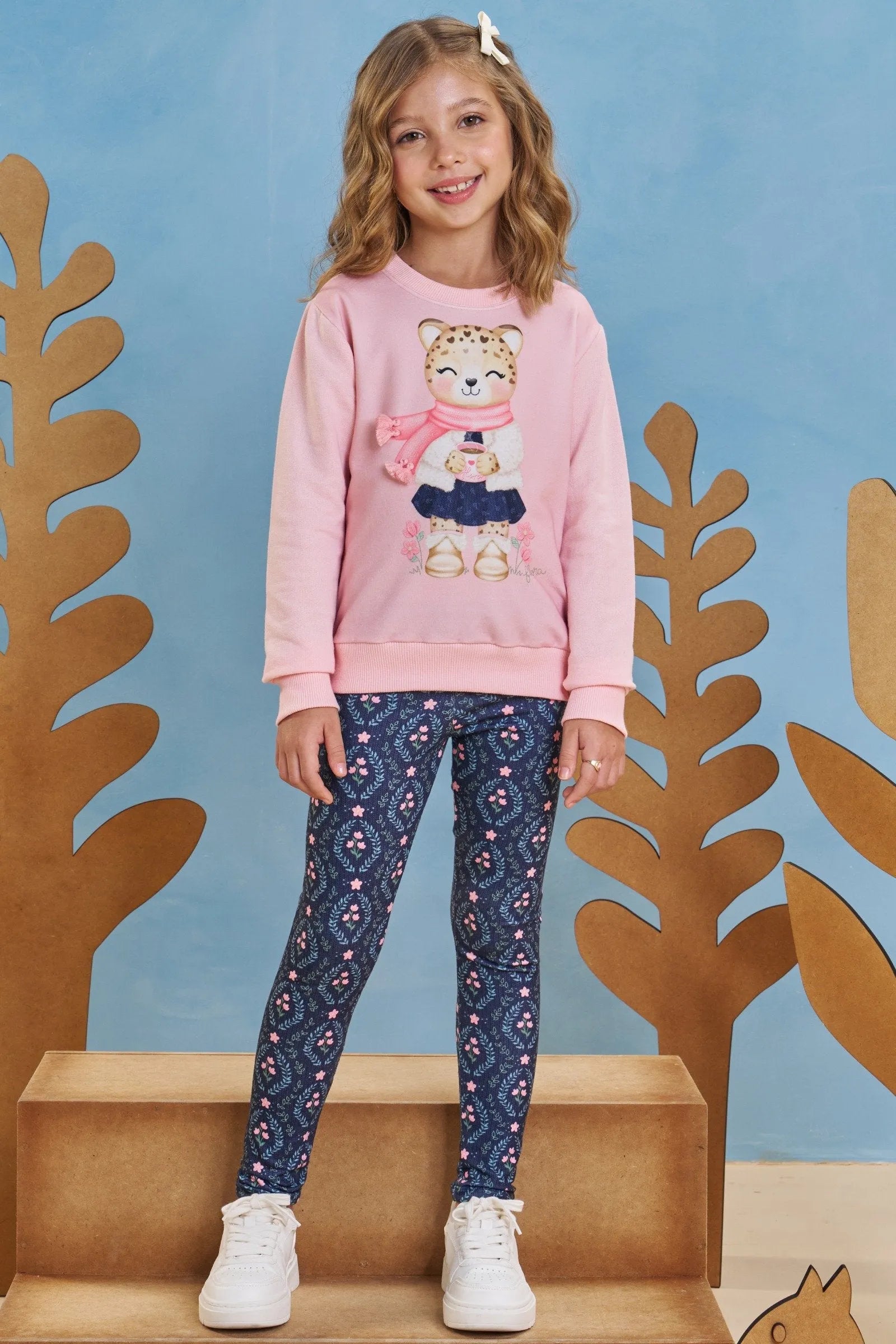Conjunto de Blusão em Moletom sem Pelúcia e Calça Legging em Molecotton 89179 Infanti Infantil Menina