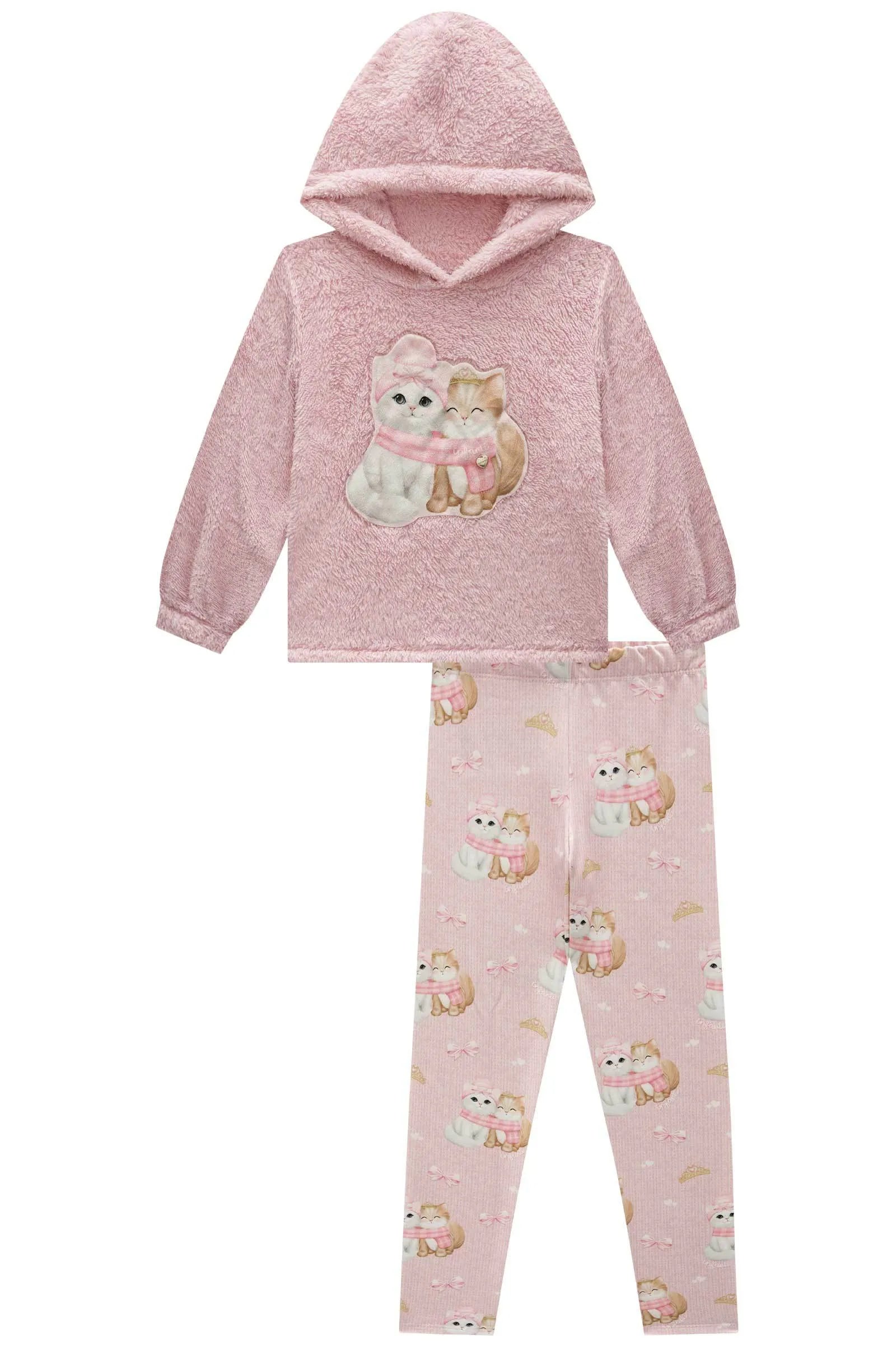 Conjunto de Blusão em Pelo Carneirinho e Calça Legging em Termoskin Peluciado 94030 Infanti Infantil Menina