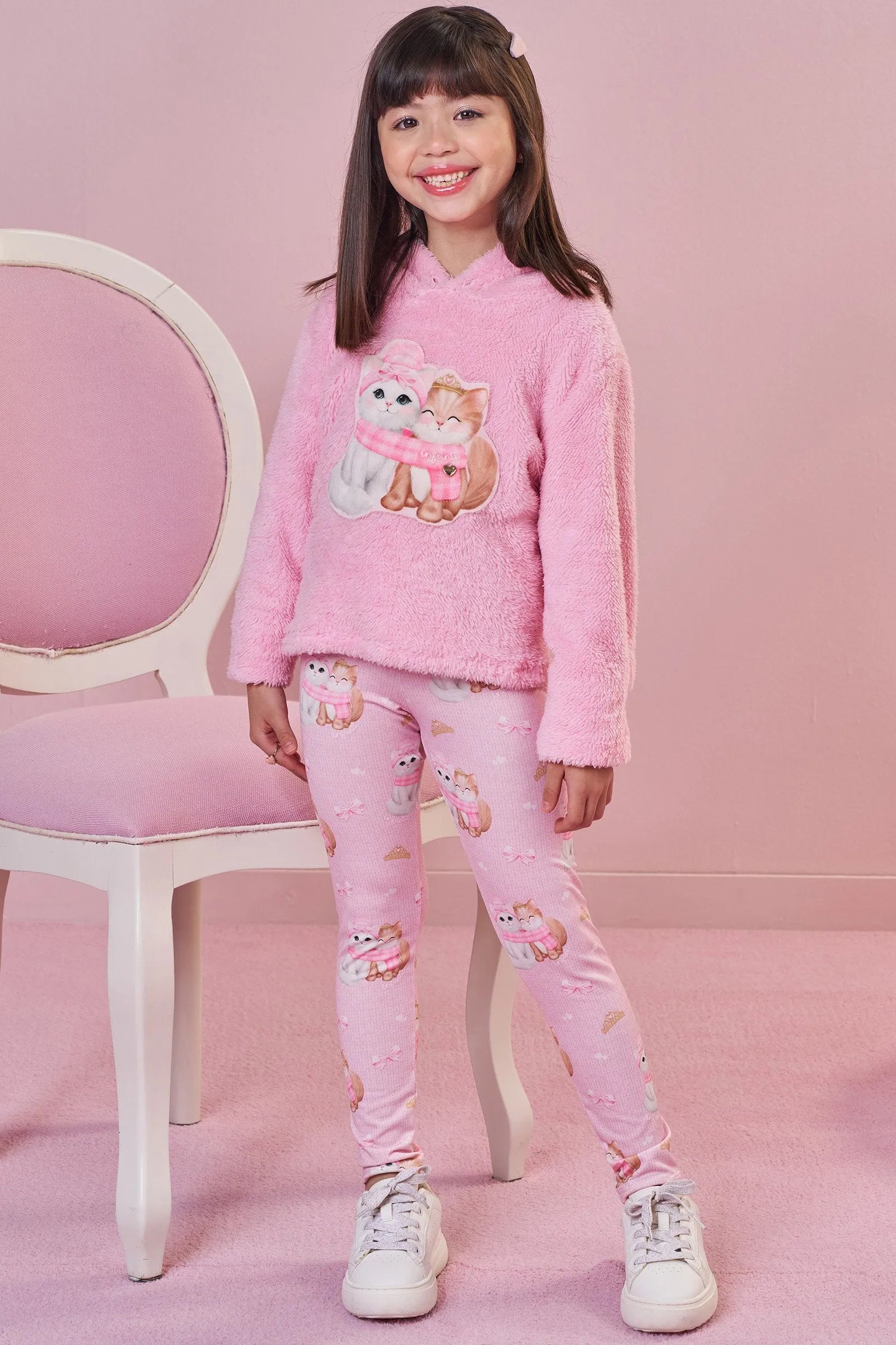 Conjunto de Blusão em Pelo Carneirinho e Calça Legging em Termoskin Peluciado 94030 Infanti Infantil Menina