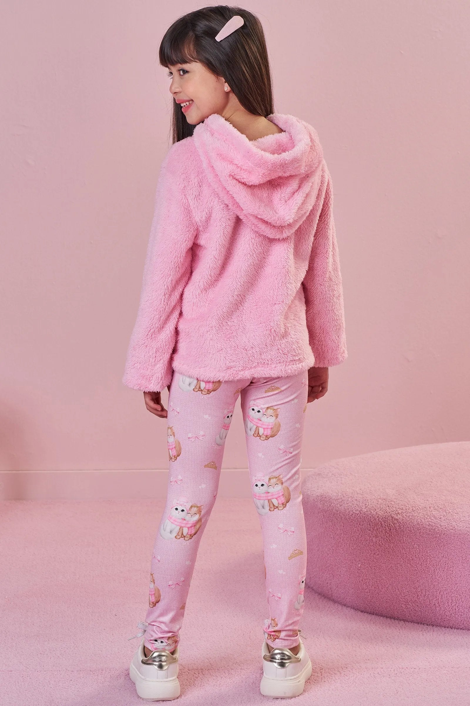 Conjunto de Blusão em Pelo Carneirinho e Calça Legging em Termoskin Peluciado 94030 Infanti Infantil Menina