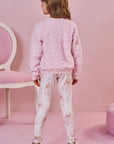Conjunto de Blusão em Pelo Flores e Calça Legging em Termoskin Peluciado 92143 Infanti Infantil Menina
