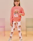 Conjunto de Blusão em Tricot e Calça Legging em Termoskin Peluciado 92364 Infanti Infantil Menina
