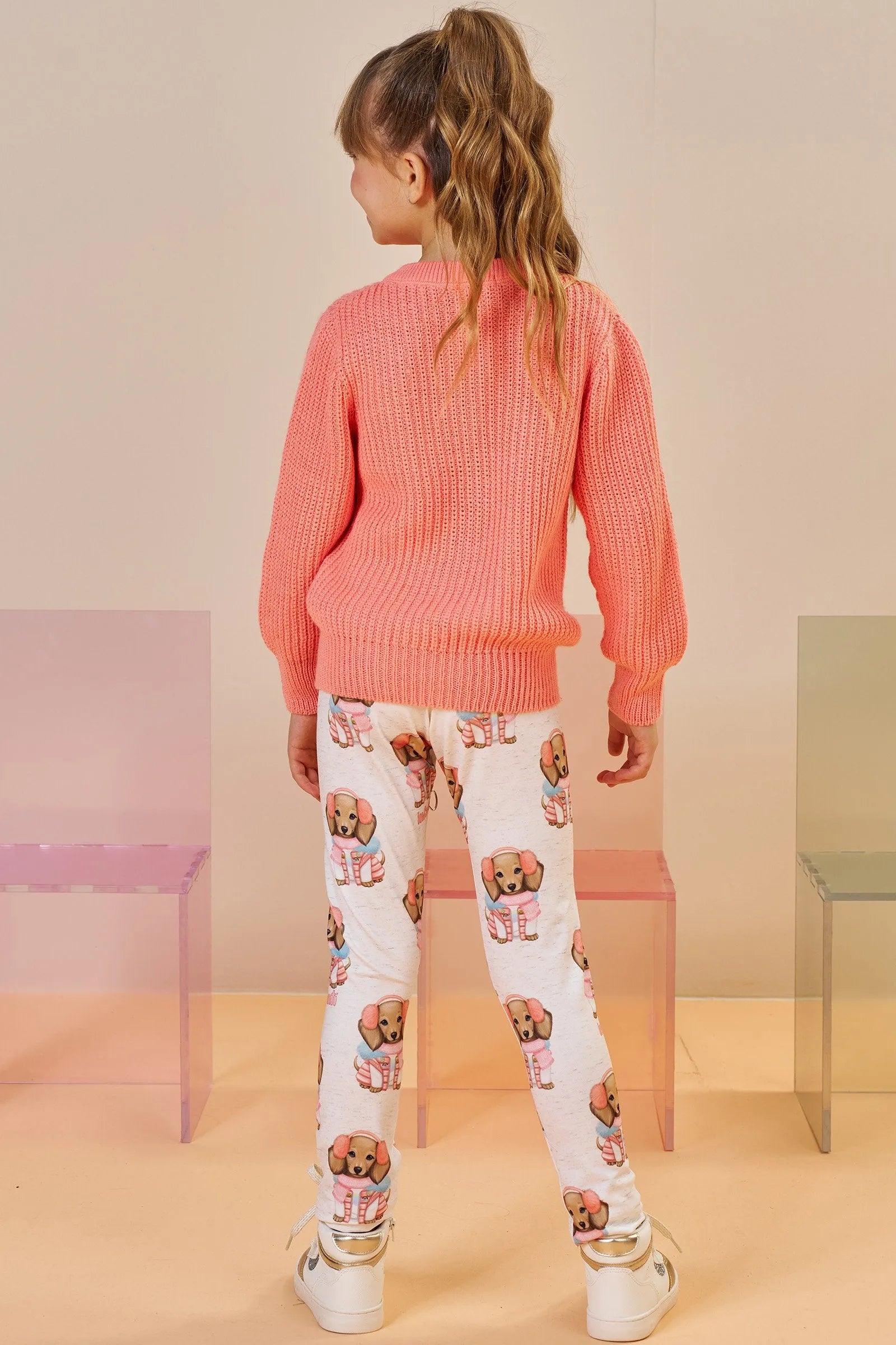 Conjunto de Blusão em Tricot e Calça Legging em Termoskin Peluciado 92364 Infanti Infantil Menina