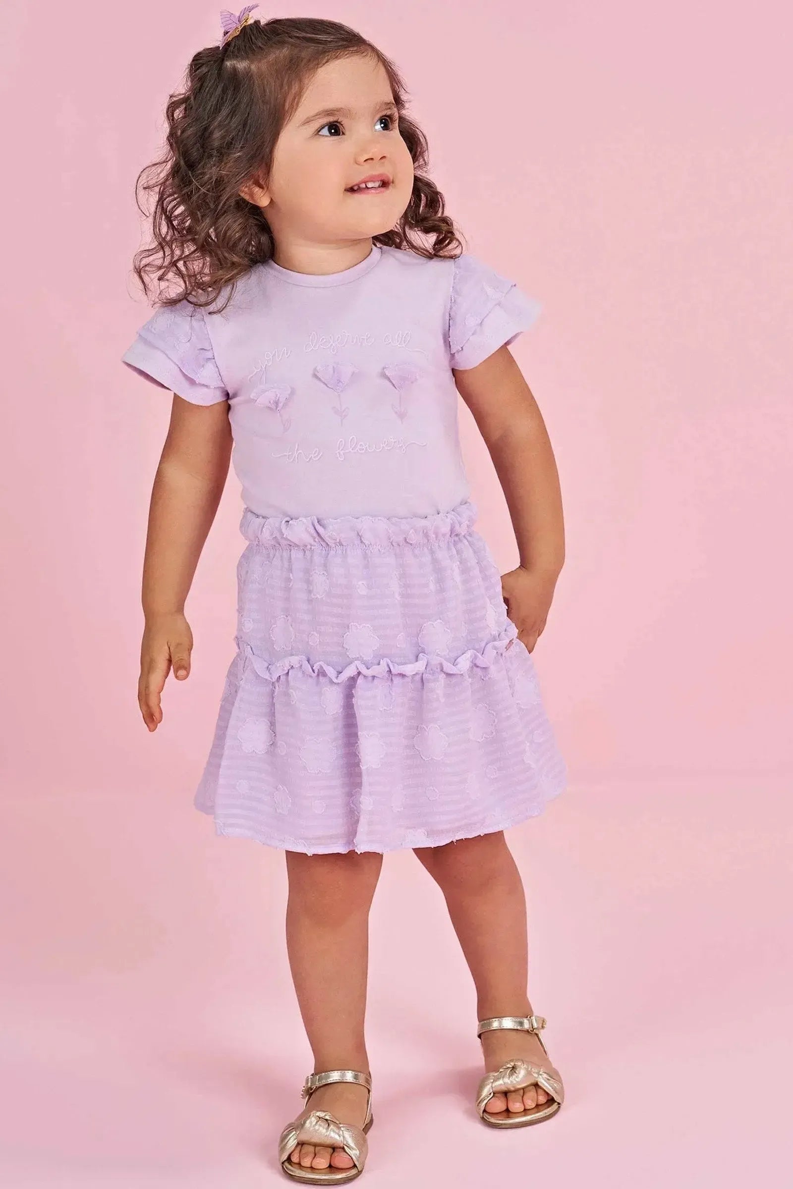 Conjunto de Body em Cotton com Saia em Chiffon Flores 83957 Infanti Bebê Menina