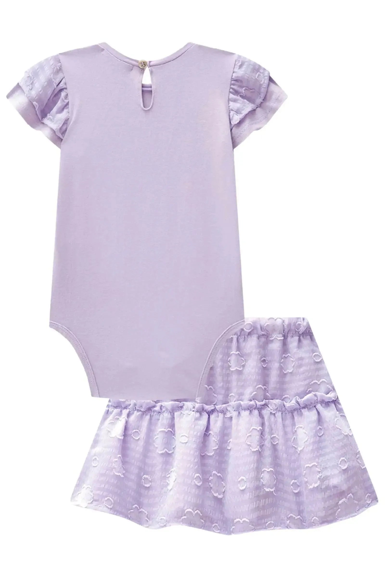 Conjunto de Body em Cotton com Saia em Chiffon Flores 83957 Infanti Bebê Menina
