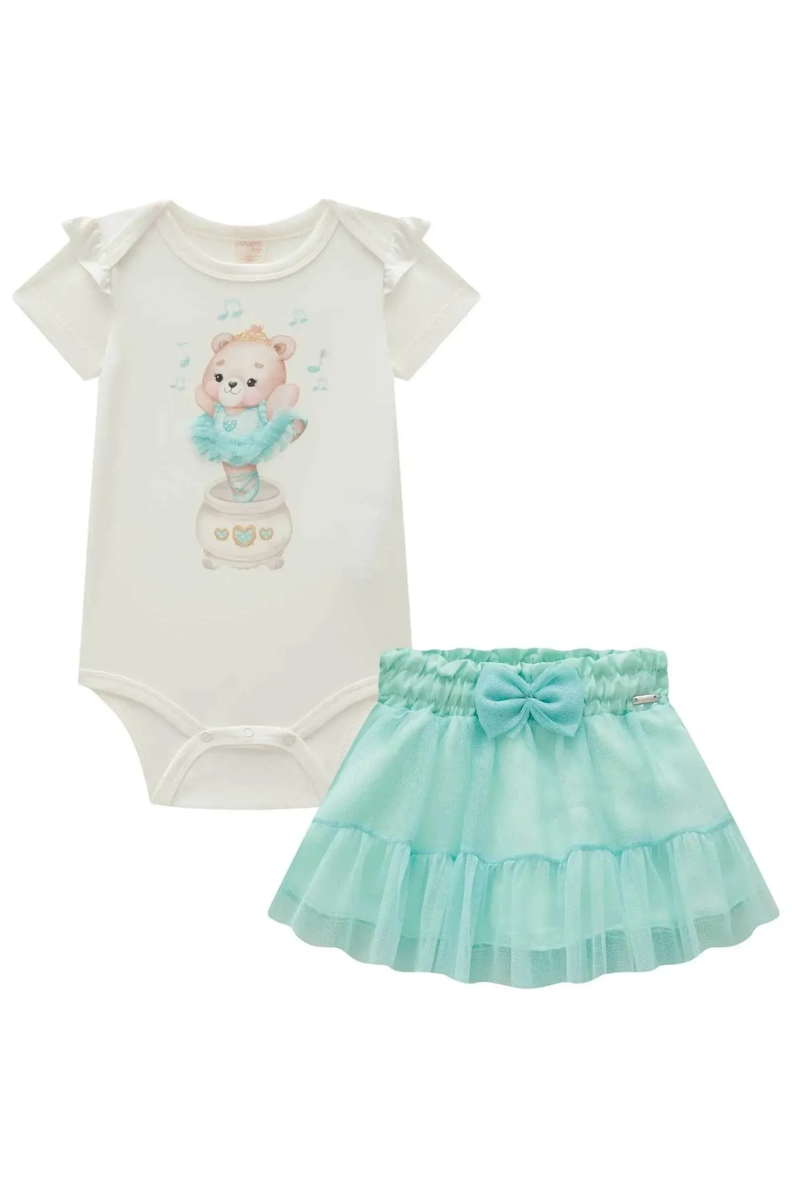 Conjunto de Body em Cotton com Saia em Tule 83814 Infanti Bebê Menina
