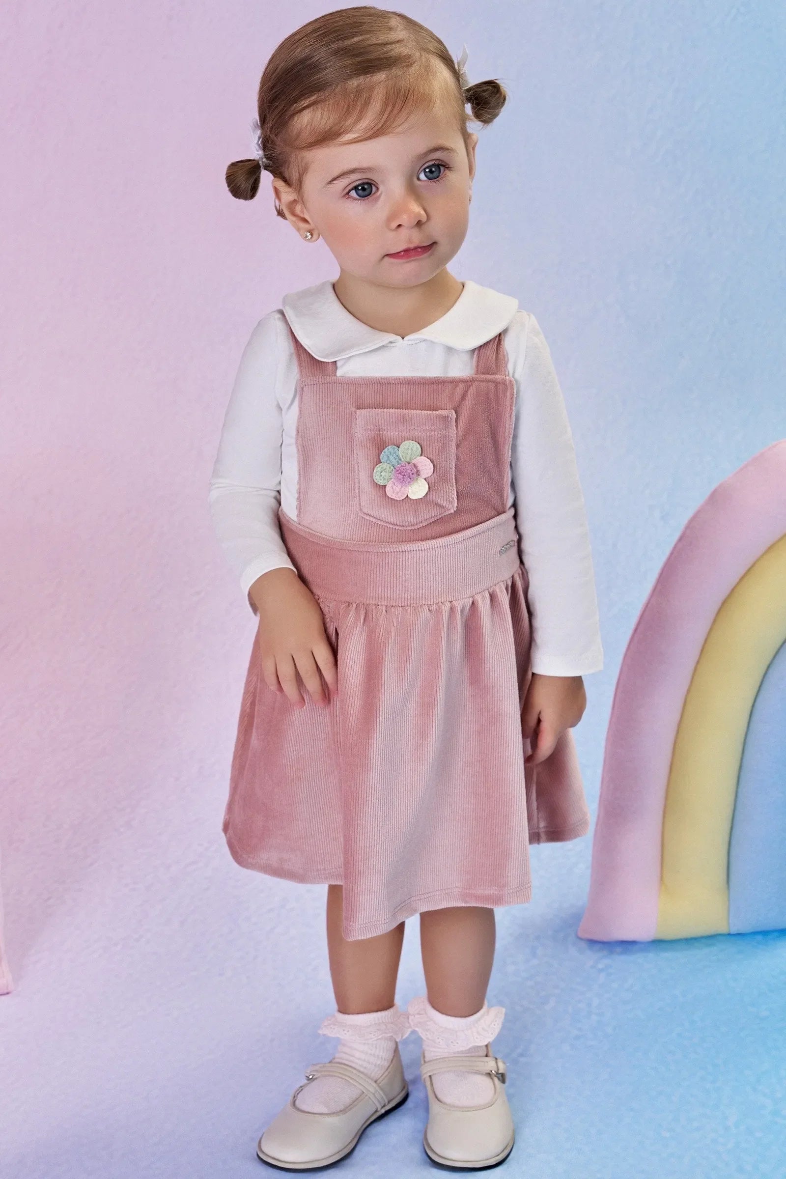 Conjunto de Body em Cotton com Salopete em Malha Cotelê 89933 Infanti Bebê Menina