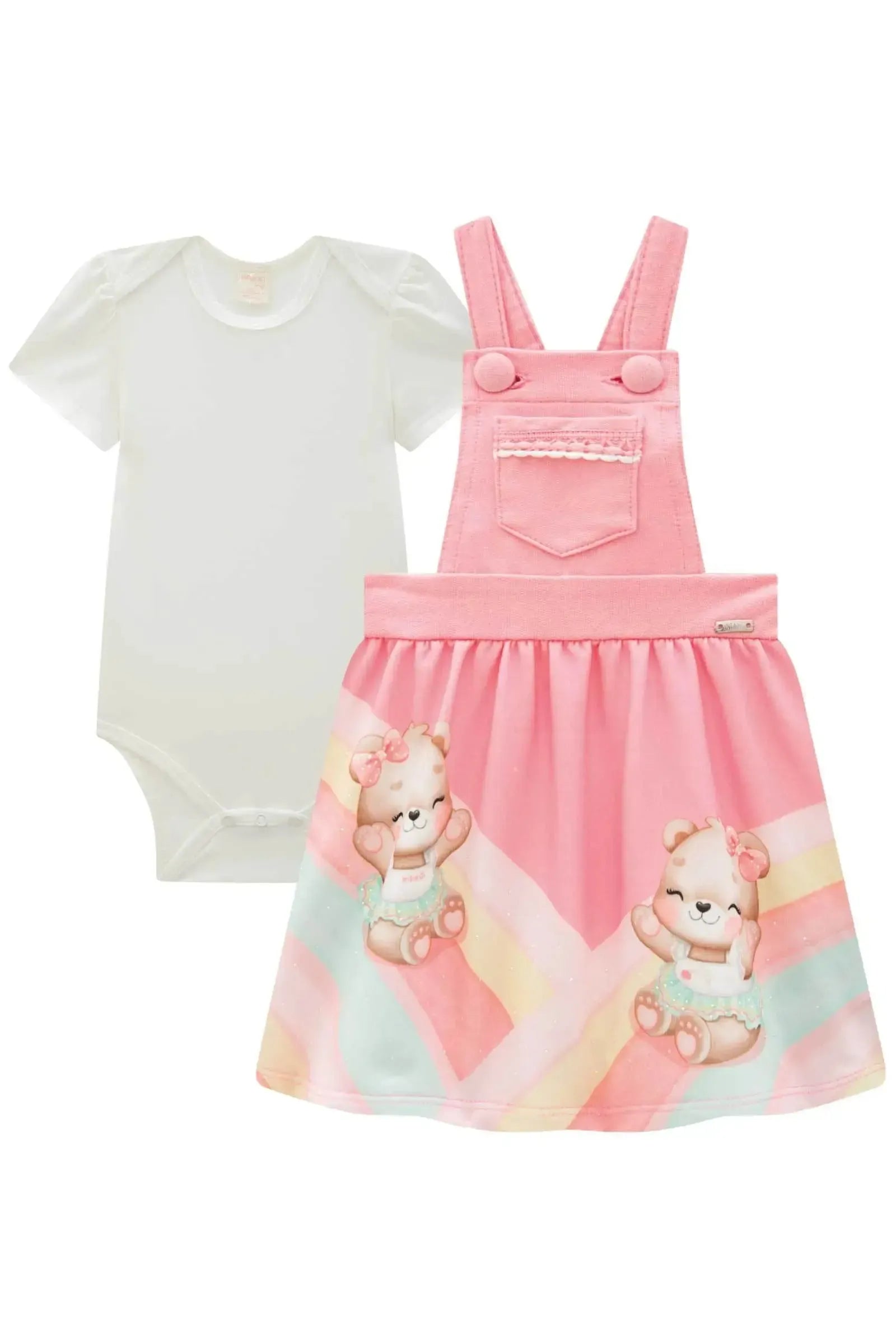 Conjunto de Body em Cotton com Salopete em Moletom sem Pelúcia 87176 Infanti Bebê Menina