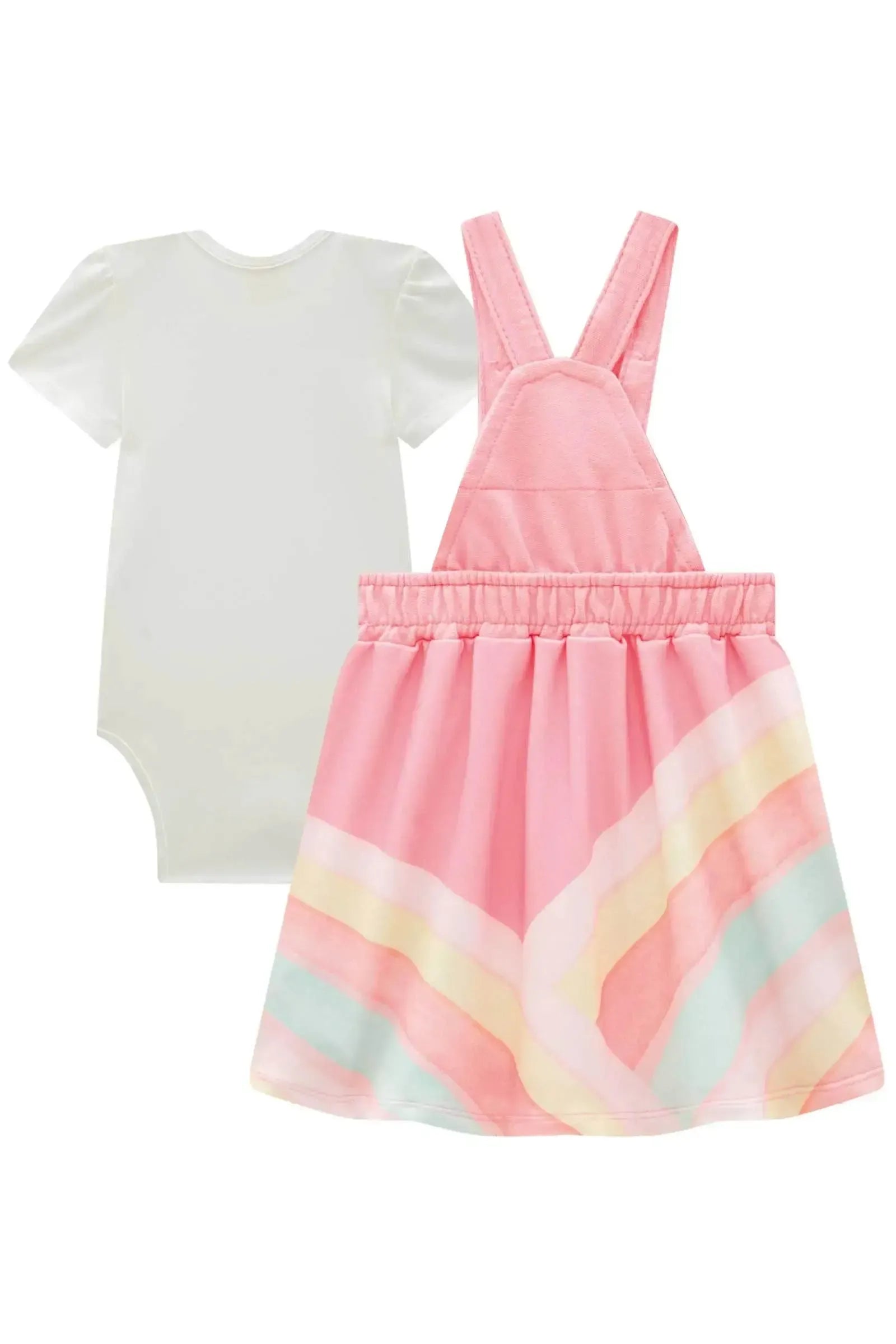 Conjunto de Body em Cotton com Salopete em Moletom sem Pelúcia 87176 Infanti Bebê Menina