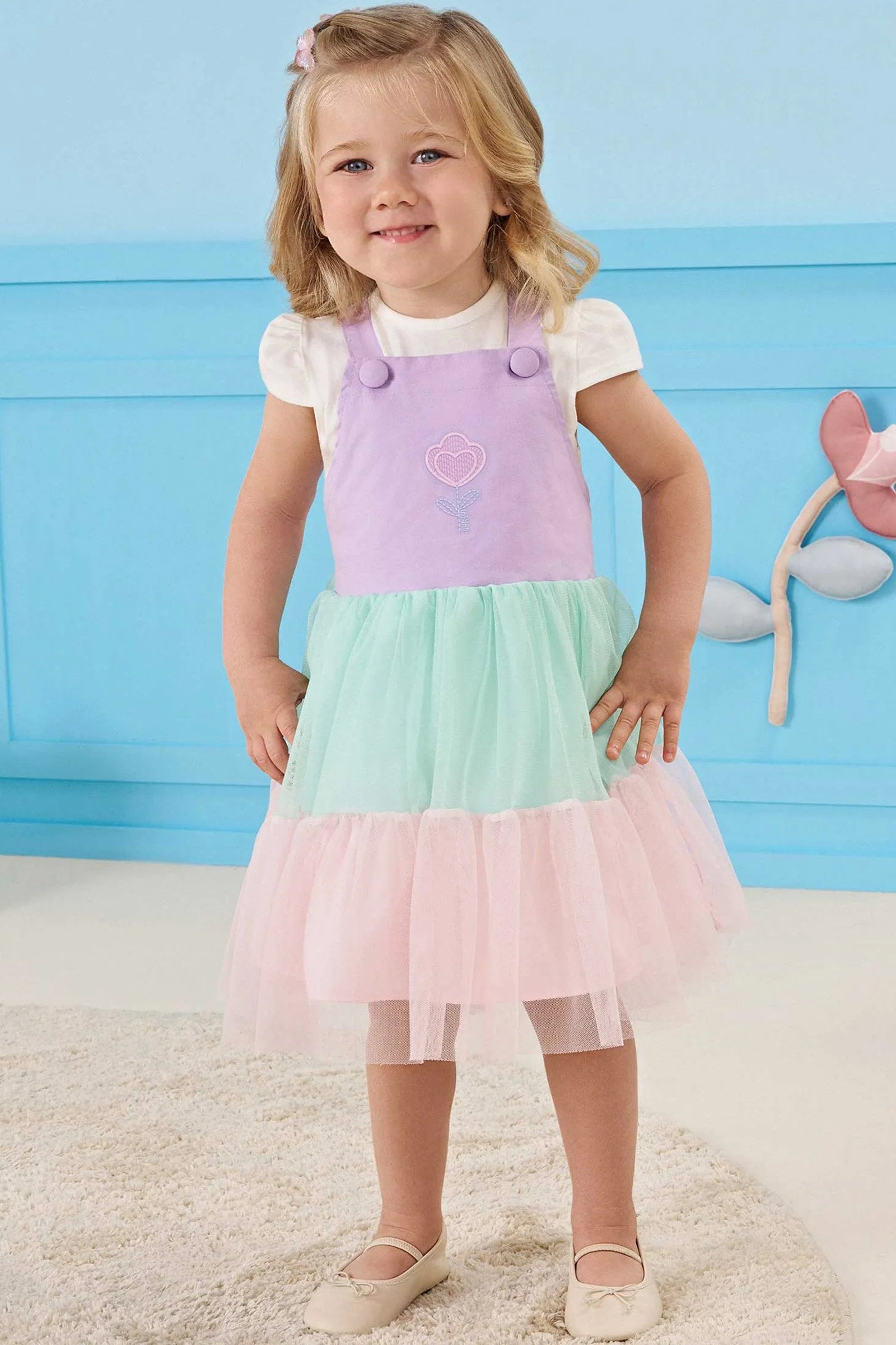 Conjunto de Body em Cotton com Salopete em Moletom sem Pelúcia e Tule 83641 Infanti Bebê Menina