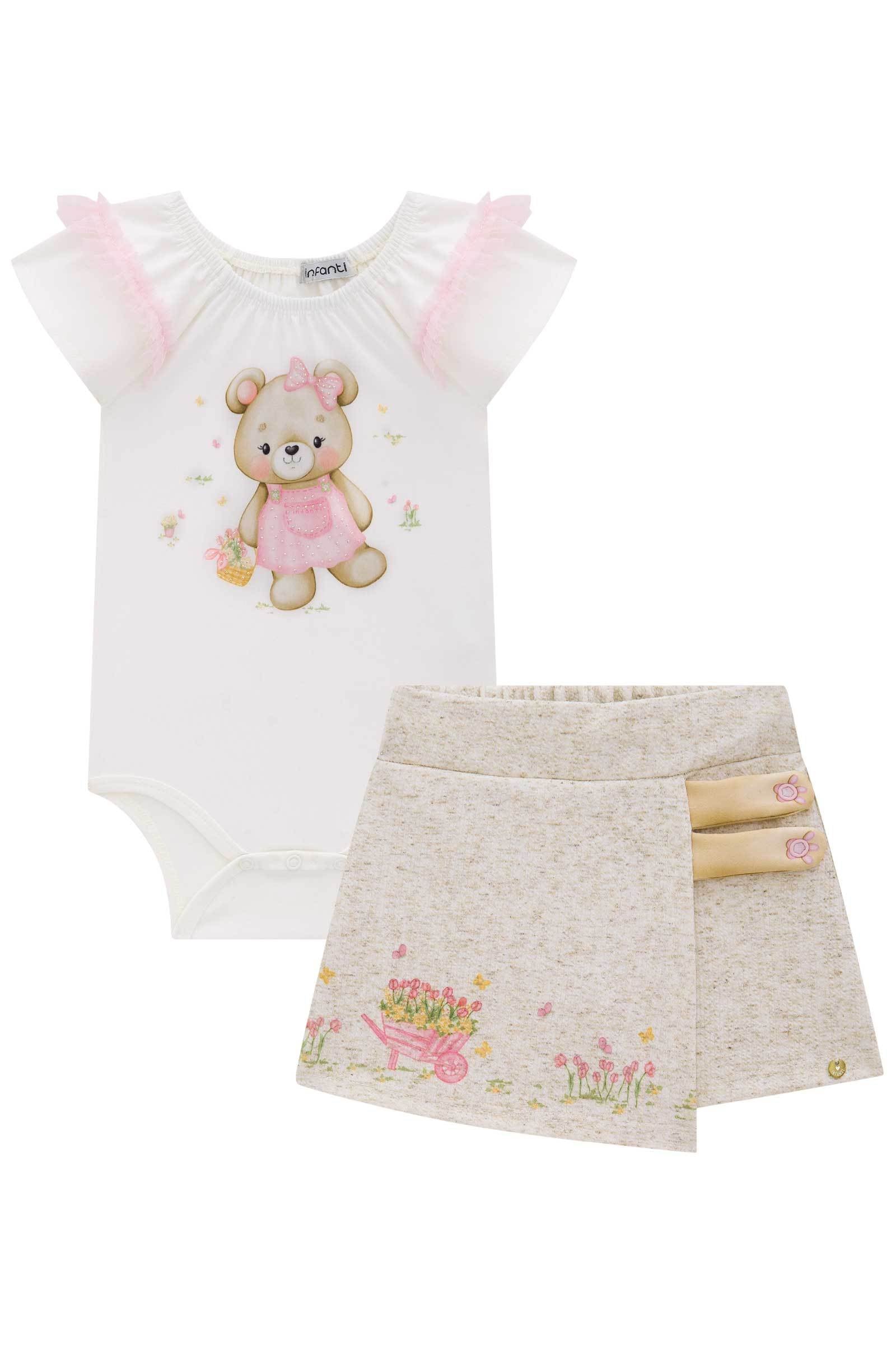 Conjunto de Body em Cotton com Short Saia em Jacquard Marina 77969 Infanti